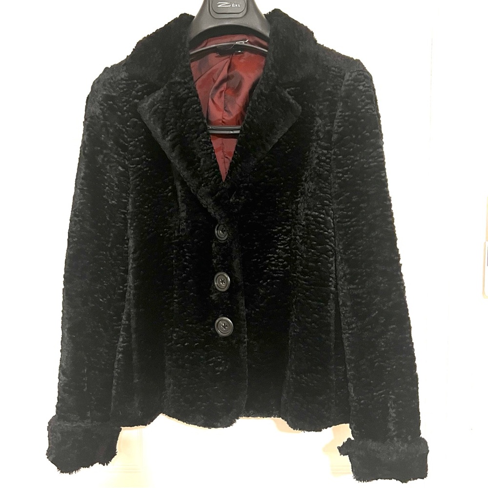 J. Peterman Company Vintage Black Faux Fur Velvet Jacket with Buttons Size 10 - Picture 2 of 6